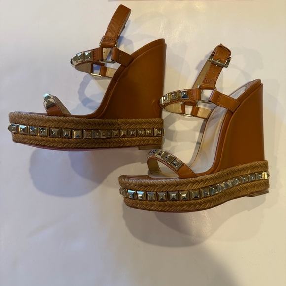 Christian Louboutin Studded Espadrille Wedge Sandals Red Sole Summer Heel SZ: 36 - Picture 3 of 14
